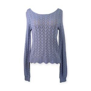 Lilac Sheer Knit Sweater – Lace Detail & Tie Back Cottagecore Soft